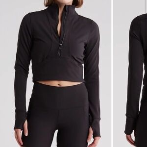 Academy Crop Rib Half-Zip Pullover and shorts set